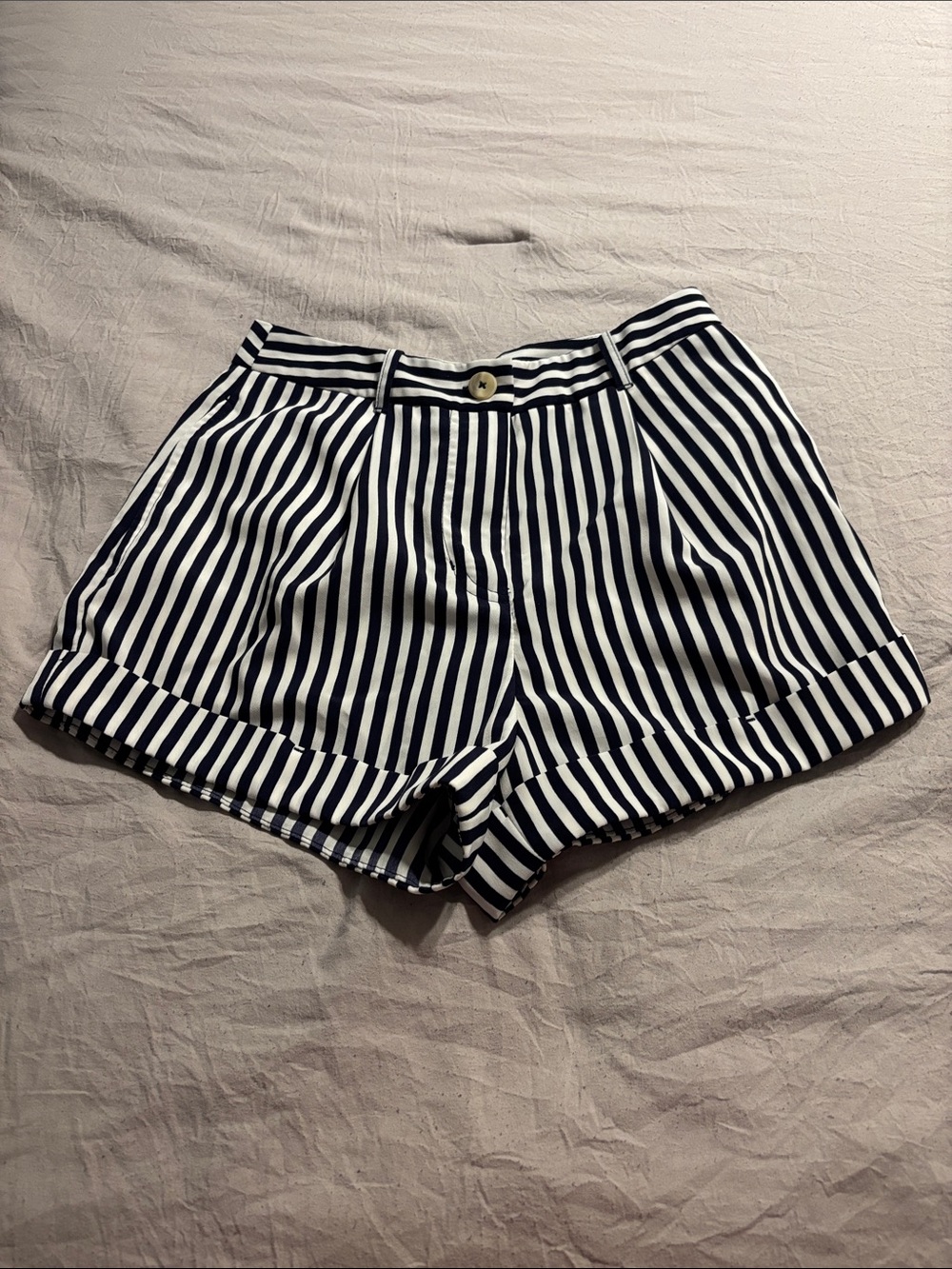 Forever 21 Navy and White Vertical Stripe High-Rise Shorts